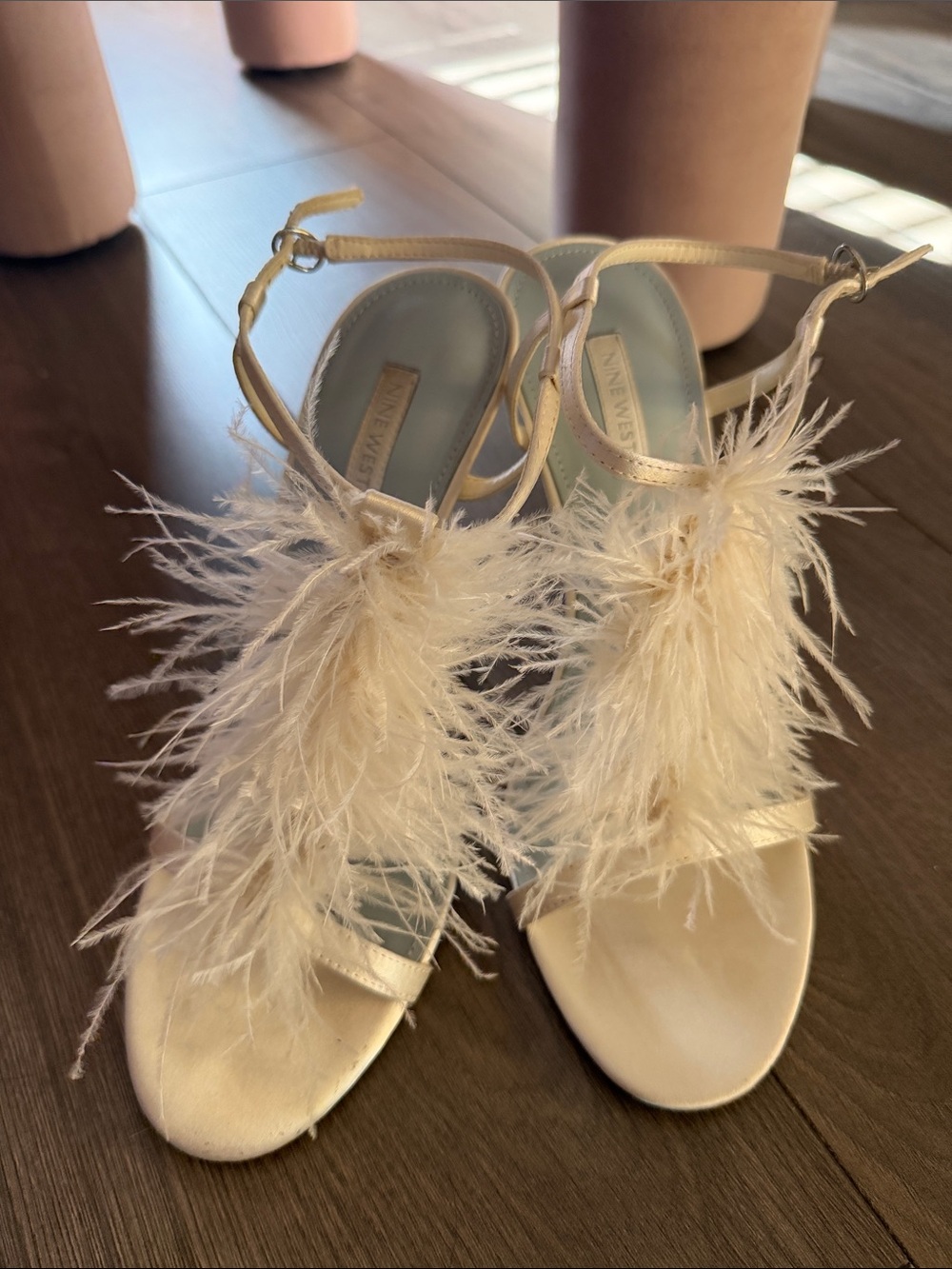 Nine West Ivory Feather Strap Heels